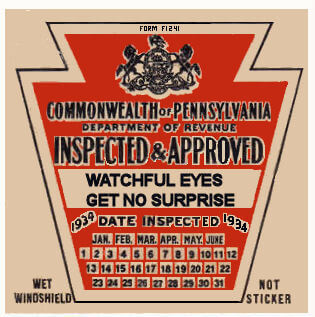 1934 Pennsylvania INSPECTION Sticker Early